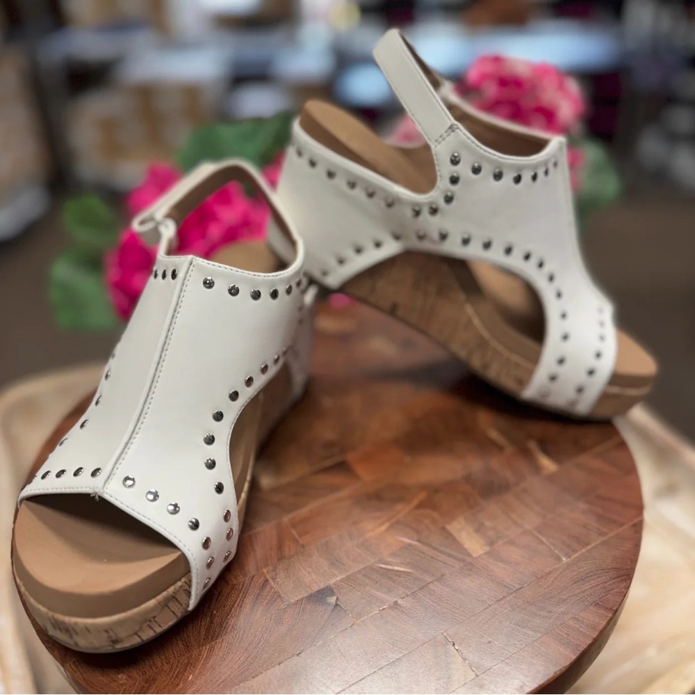 Elegant White Studded Wedge Sandals - Picture 2 of 2